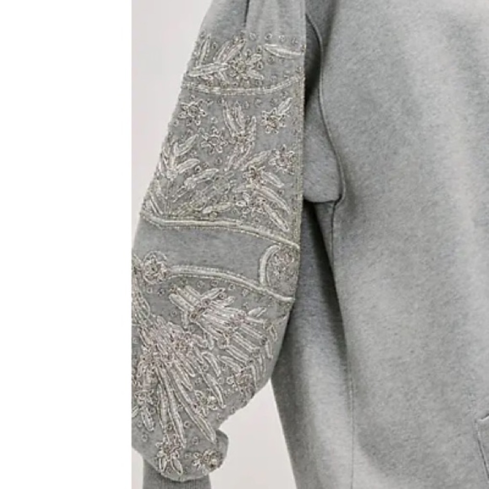 Free People - Encrusted Hoodie - Heather Grey NWT Sz L - Picture 8 of 8
